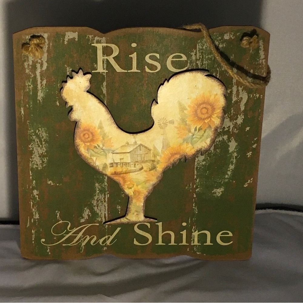 Rise And Shine Rooster Wall Plaque - Green & Yellow